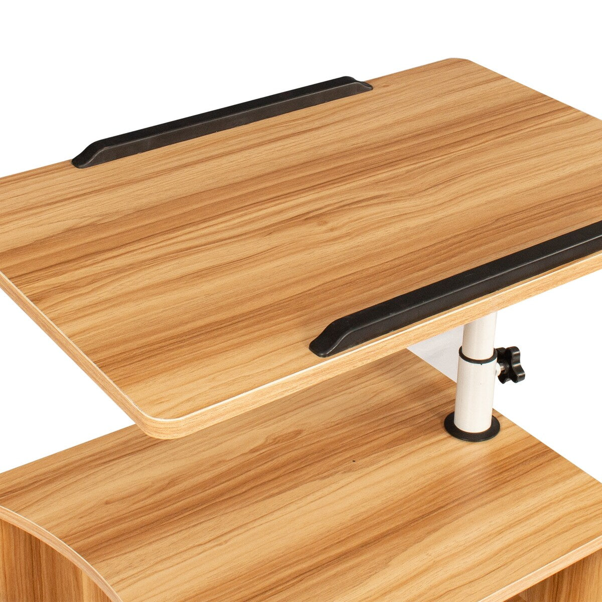 Rolling Nightstand with Swivel Top, Wooden Height Adjustable End Table Laptop Table with Drawers and Open Shelf