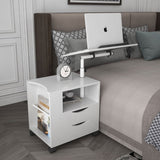 Rolling Nightstand with Swivel Top, Wooden Height Adjustable End Table Laptop Table with Drawers and Open Shelf