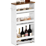 Rolling Storage Cart 7.9" W,4-Tier Narrow Kitchen Cart on Wheels Laundry Room Organization with Handle Mobile Shelving