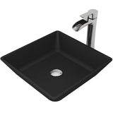 Roma Glass Rectangle Vessel Bathroom Sink Set With Niko Faucet in Brushed Nickel