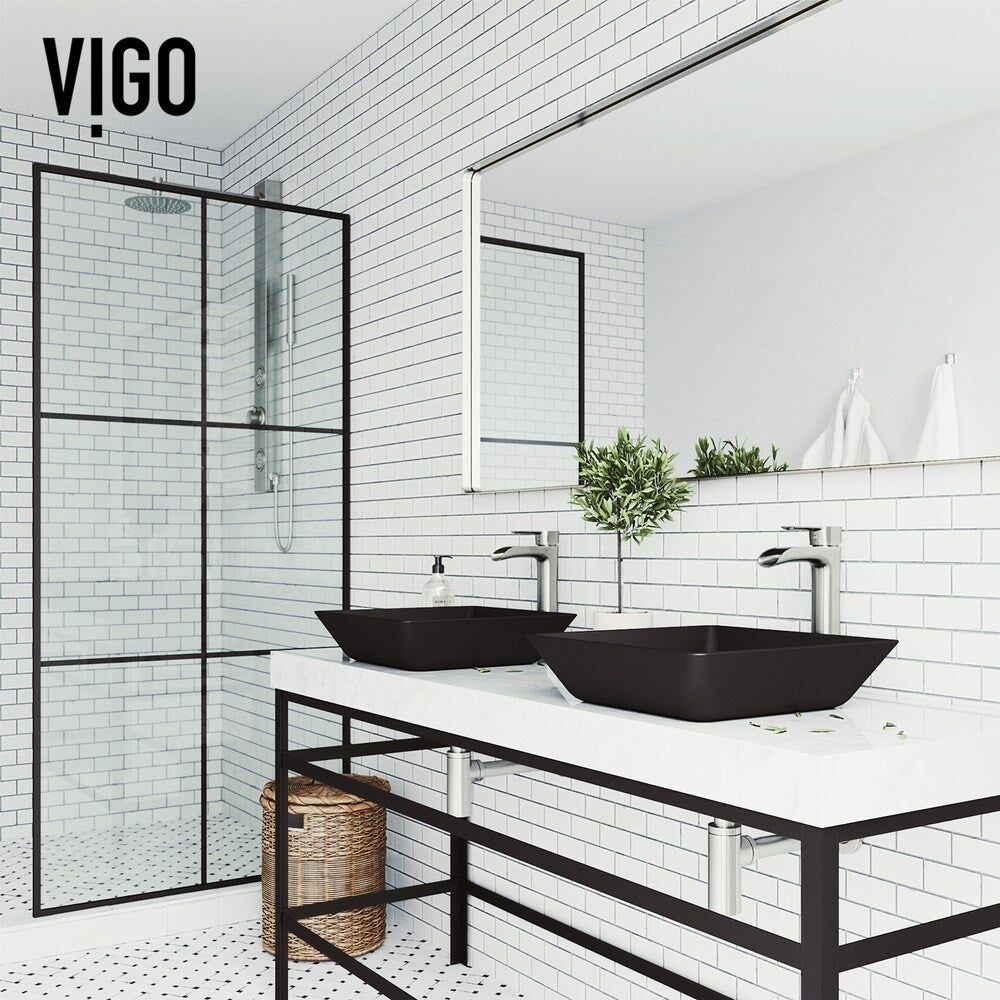 Roma Glass Rectangle Vessel Bathroom Sink Set With Niko Faucet in Brushed Nickel