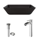 Roma Glass Rectangle Vessel Bathroom Sink Set With Niko Faucet in Brushed Nickel