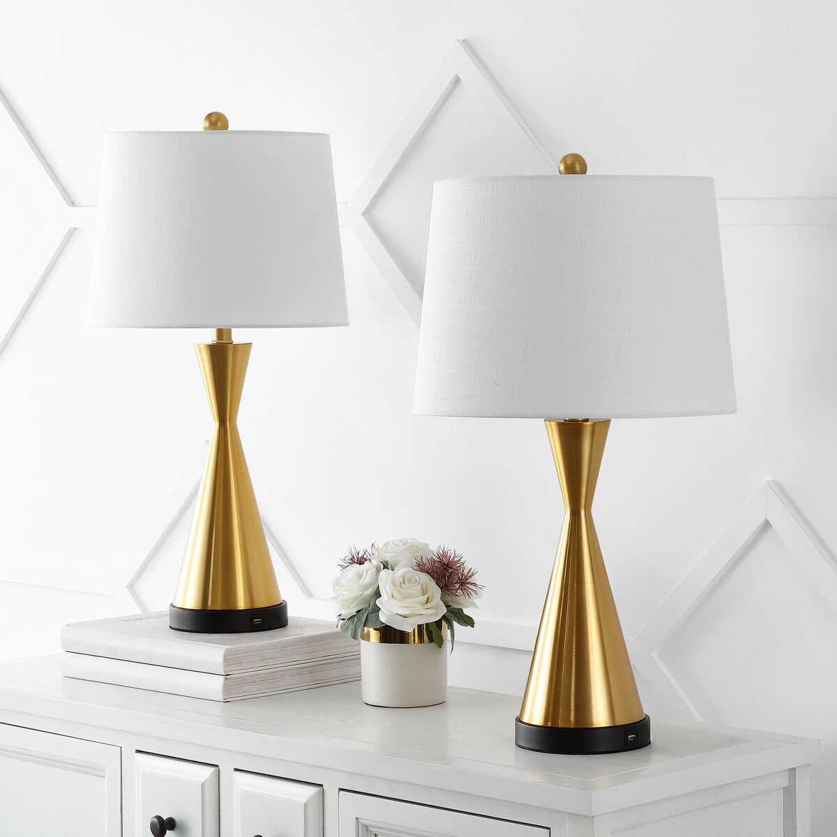 Roman 26" Classic French Country Iron LED Table Lamp with USB Charging Port, Nickel (Set of 2) by JONATHAN Y