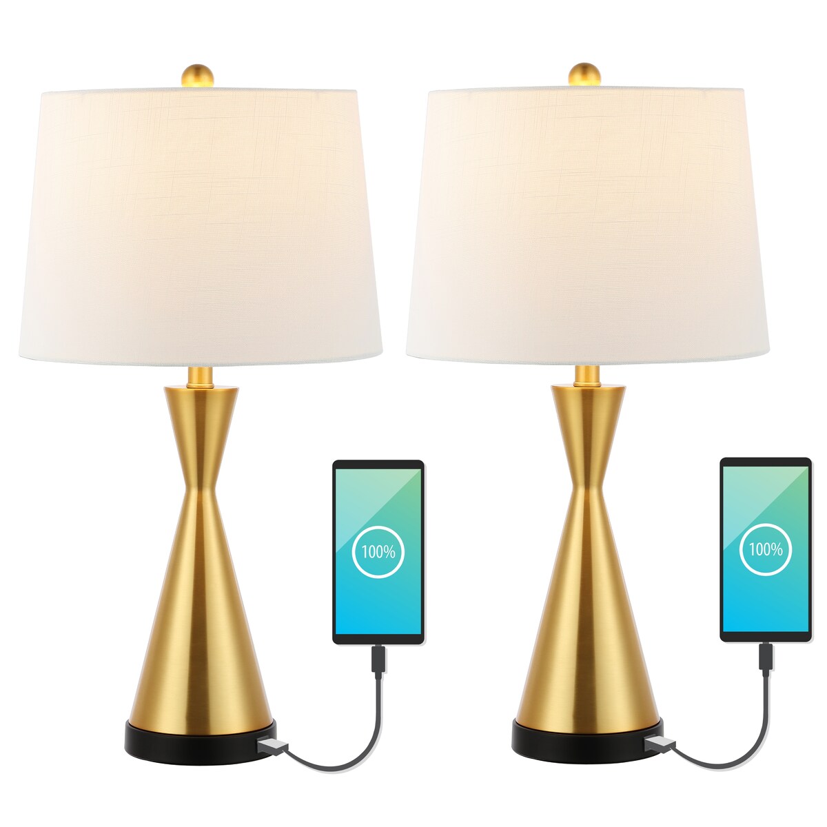 Roman 26" Classic French Country Iron LED Table Lamp with USB Charging Port, Nickel (Set of 2) by JONATHAN Y