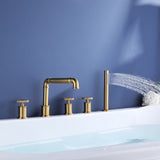 3-Handle Tub Faucet Set with Handheld Shower, Modern Deck Mount Bathtub Faucet Set