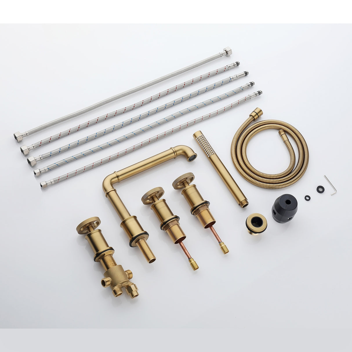 3-Handle Tub Faucet Set with Handheld Shower, Modern Deck Mount Bathtub Faucet Set