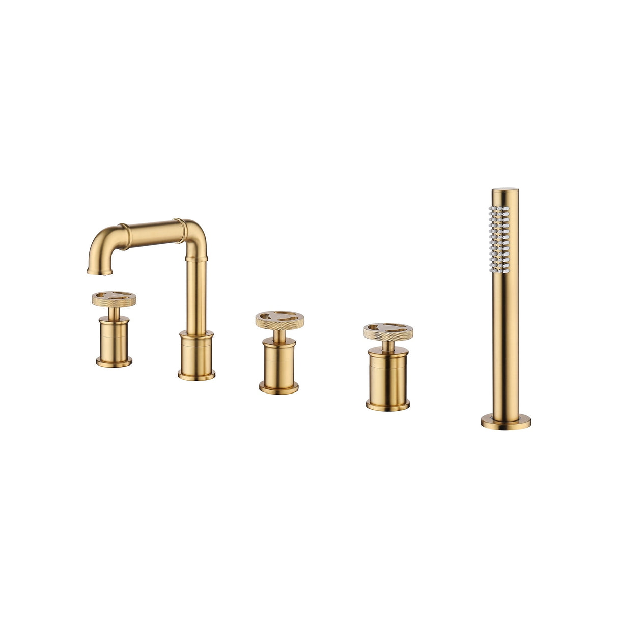3-Handle Tub Faucet Set with Handheld Shower, Modern Deck Mount Bathtub Faucet Set