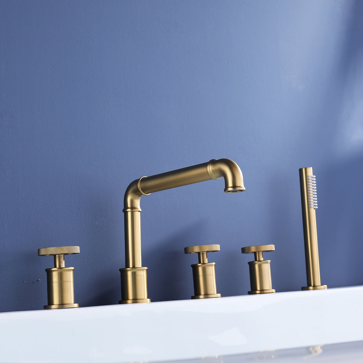 3-Handle Tub Faucet Set with Handheld Shower, Modern Deck Mount Bathtub Faucet Set
