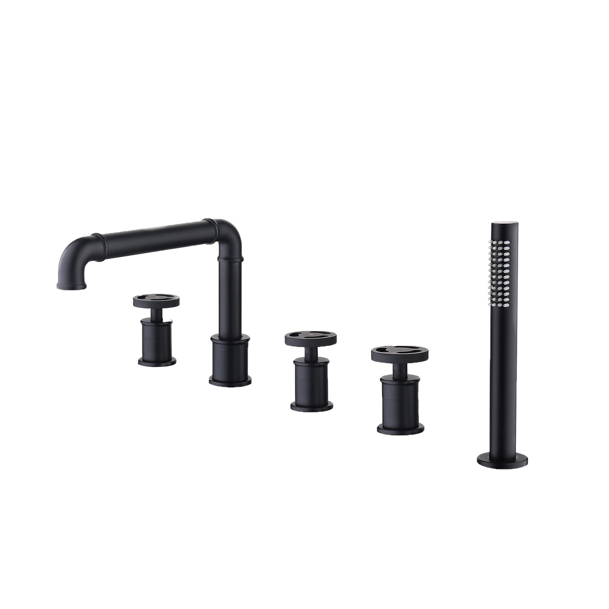 3-Handle Tub Faucet Set with Handheld Shower, Modern Deck Mount Bathtub Faucet Set