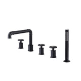 3-Handle Tub Faucet Set with Handheld Shower, Modern Deck Mount Bathtub Faucet Set