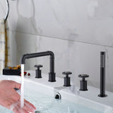 3-Handle Tub Faucet Set with Handheld Shower, Modern Deck Mount Bathtub Faucet Set