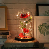 Romantic Immortal Flower Micro Landscape Rose Simulation Glass Shade Led Light Handmade Preserved Roses in Glass Dome