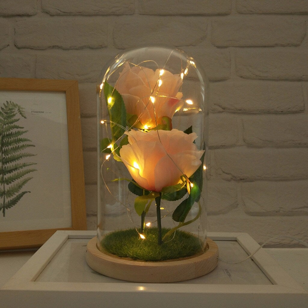 Romantic Immortal Flower Micro Landscape Rose Simulation Glass Shade Led Light
