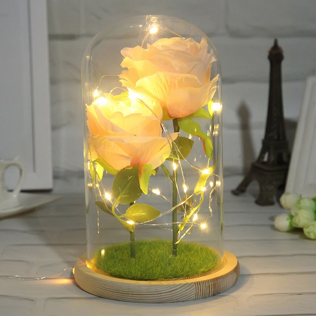 Romantic Immortal Flower Micro Landscape Rose Simulation Glass Shade Led Light
