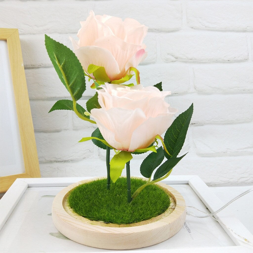 Romantic Immortal Flower Micro Landscape Rose Simulation Glass Shade Led Light