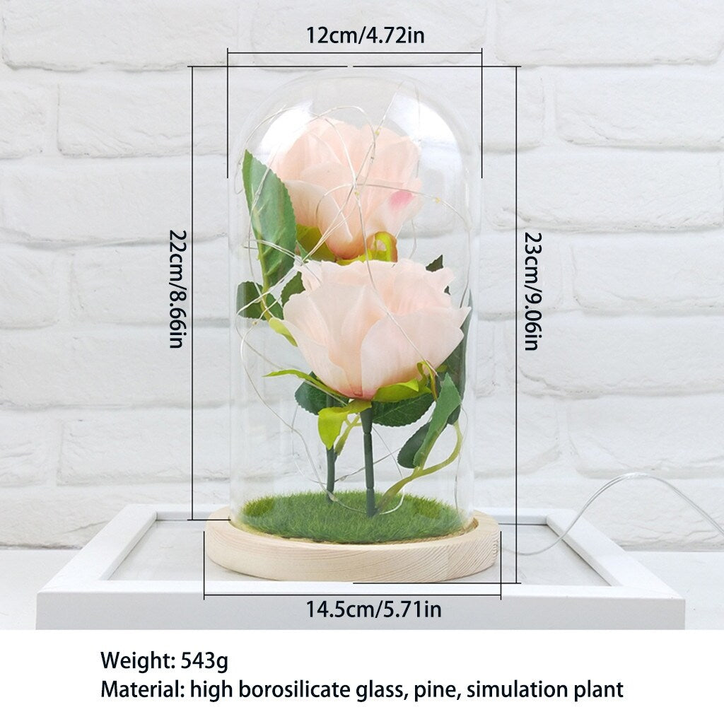 Romantic Immortal Flower Micro Landscape Rose Simulation Glass Shade Led Light