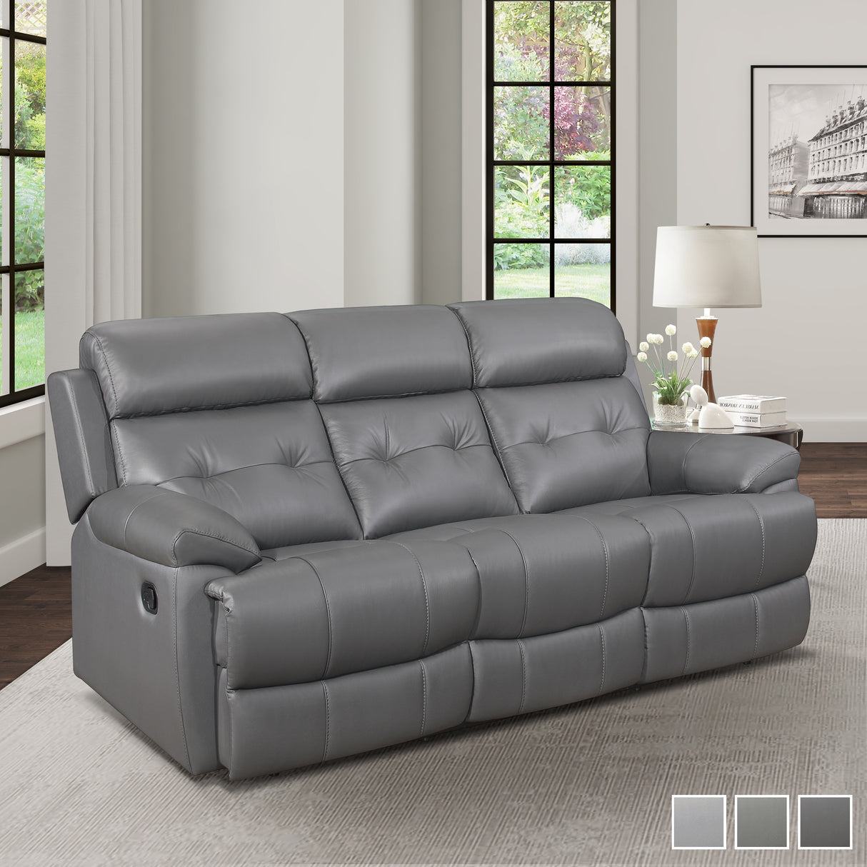 Romilly Leather Match Manual Reclining Sofa