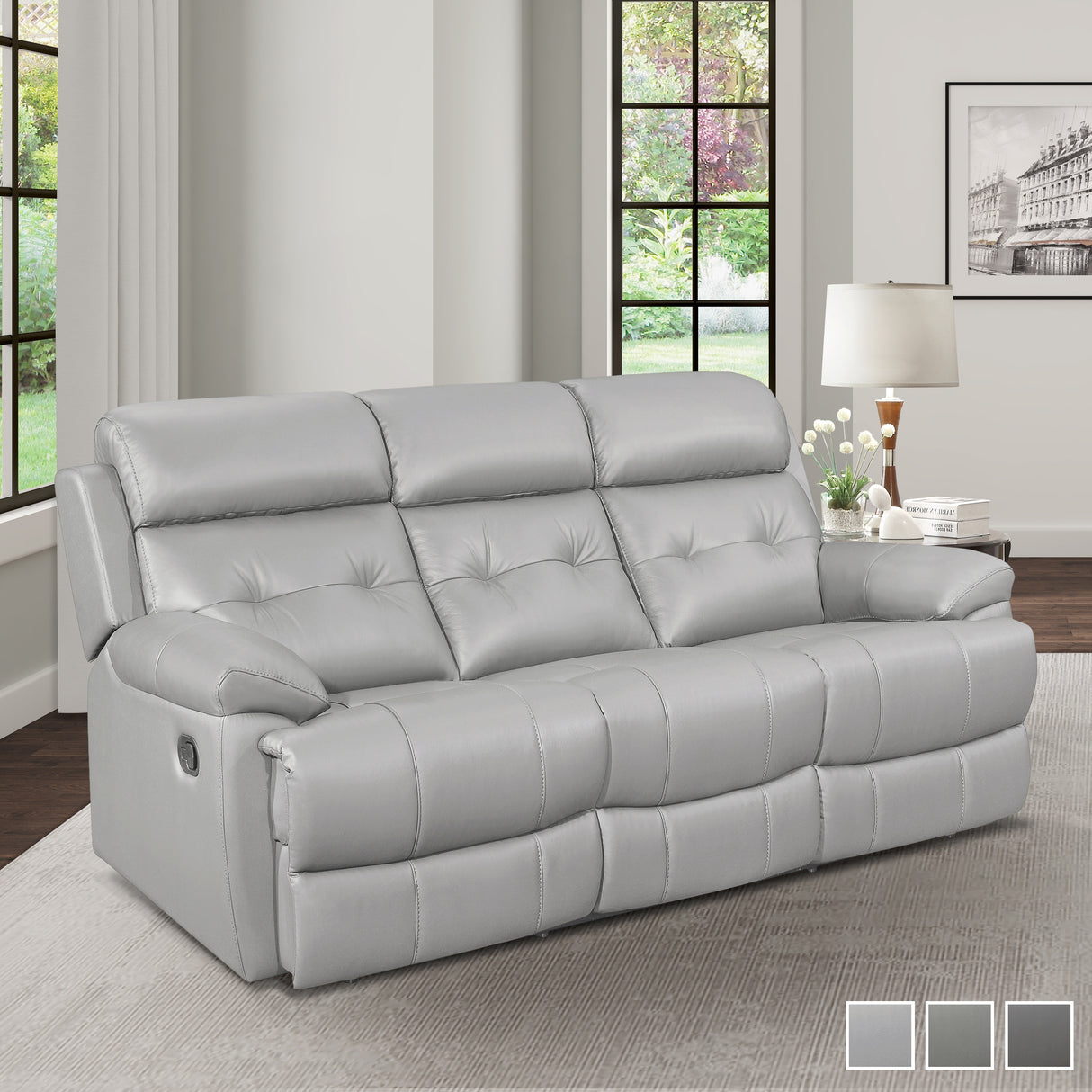 Romilly Leather Match Manual Reclining Sofa