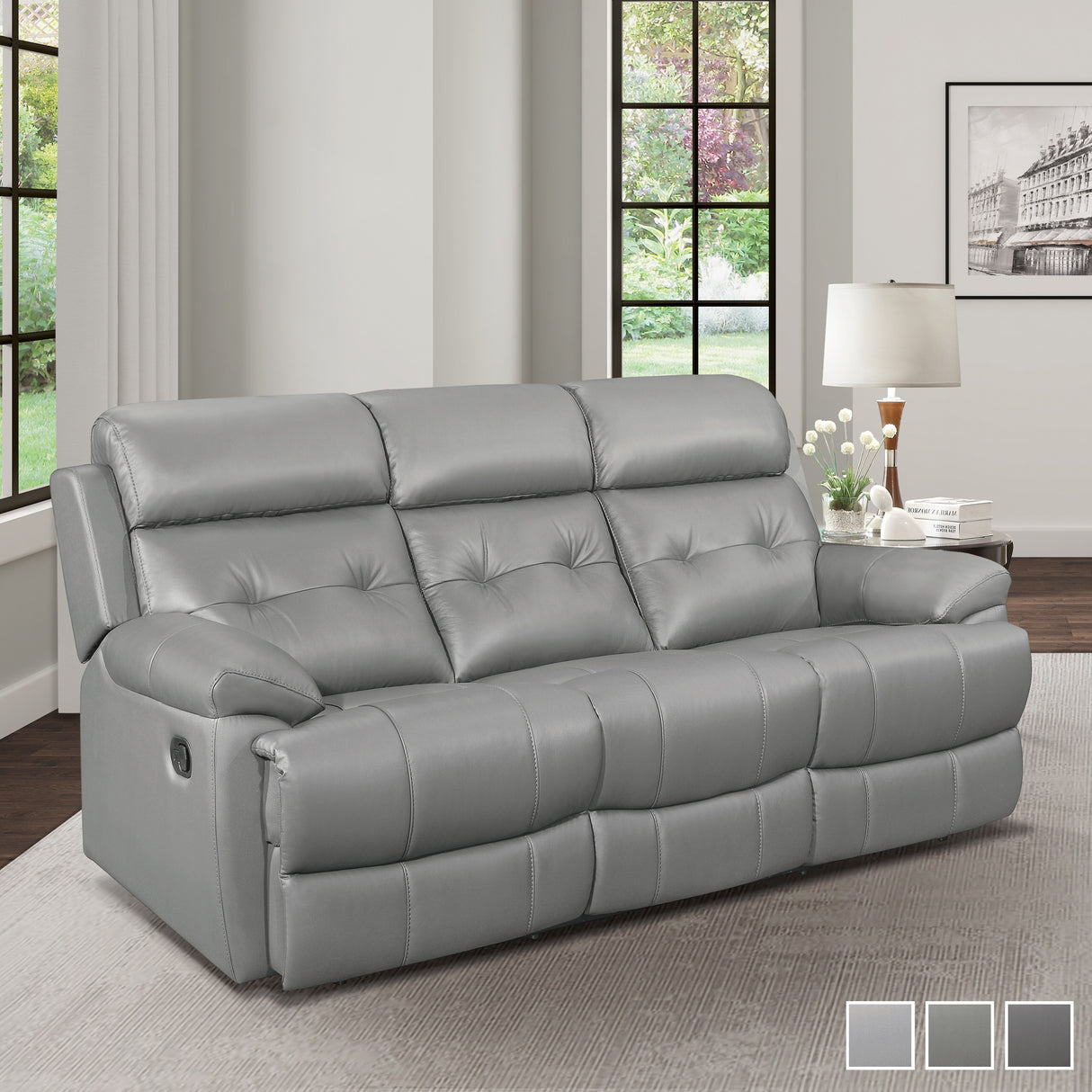 Romilly Leather Match Manual Reclining Sofa