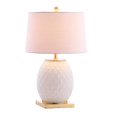 Ronald 25.5" LED Glass/Metal Table Lamp, White/Gold Leaf by JONATHAN Y