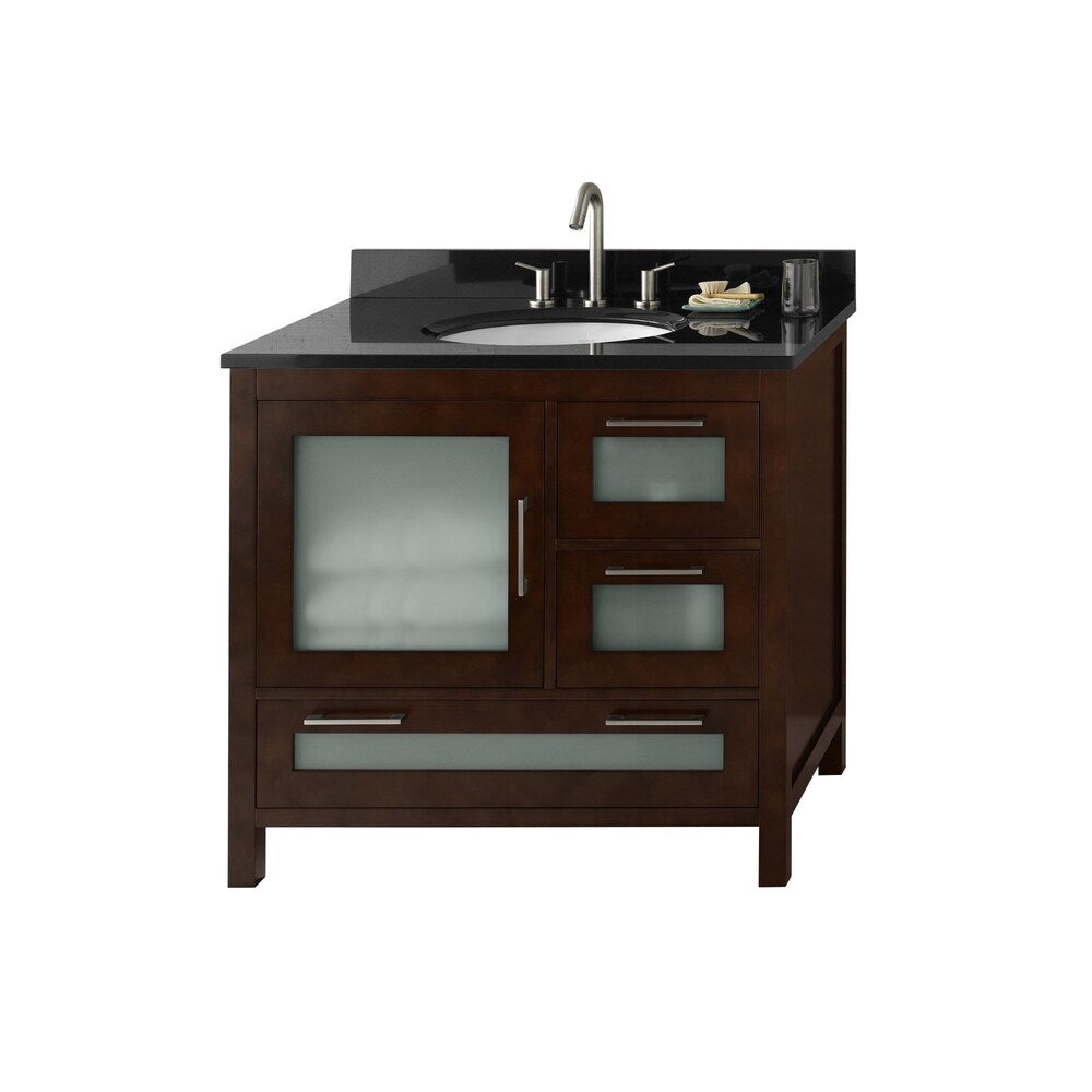 Ronbow Athena 36-inch Bathroom Vanity Set in Dark Cherry, Granite Countertop with Oval Ceramic Sink