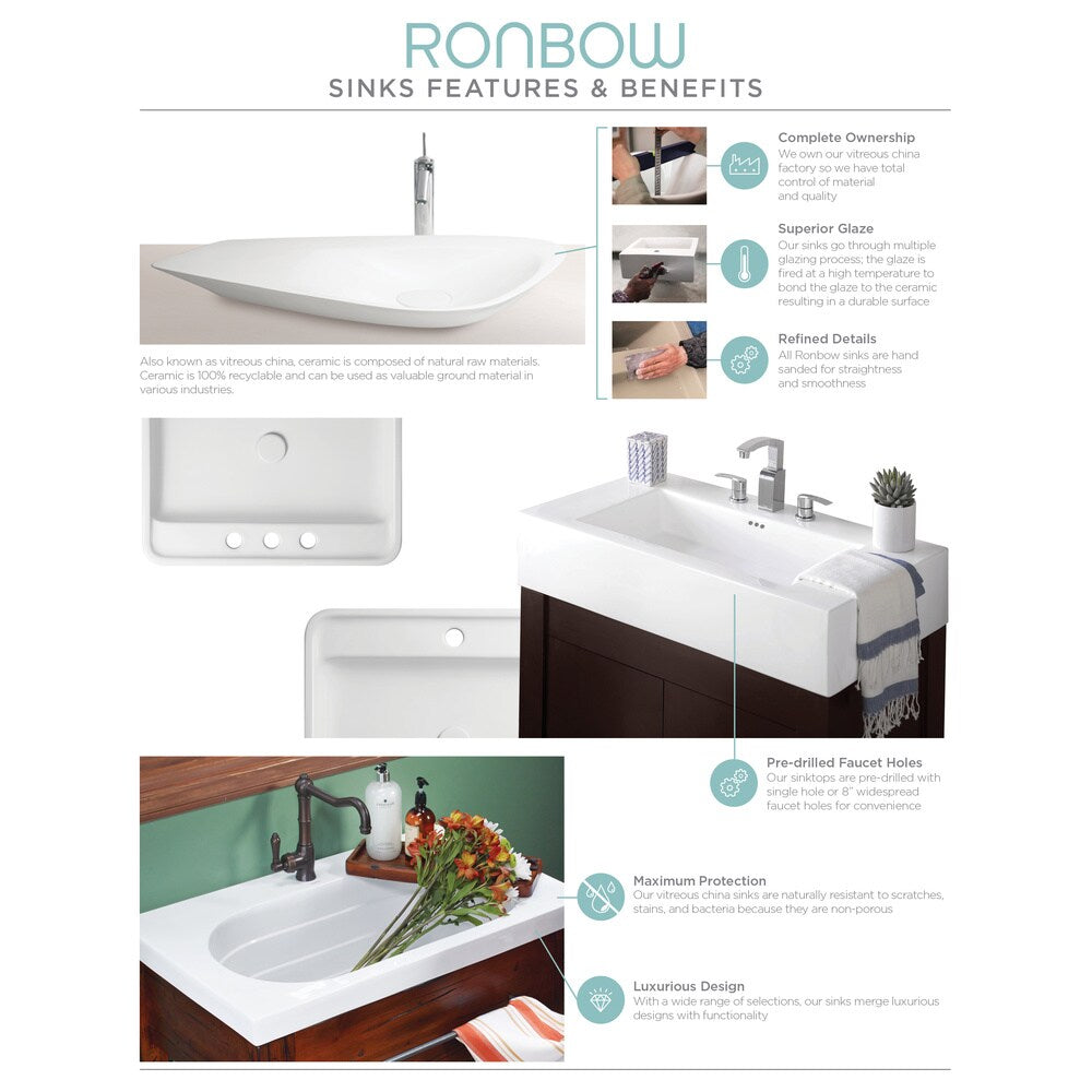Ronbow Leonie 23-inch Oval Bathroom Vanity Set in Dark Cherry with Mirror, Ceramic Drop-in Bathroom Sink in White