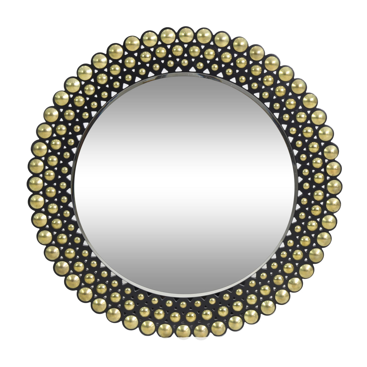 Rone Contemporary Studded Round Wall Mirror by Christopher Knight Home - Mirror + Bronze + Black - 35.50" H x 35.50" W x 0.50" D