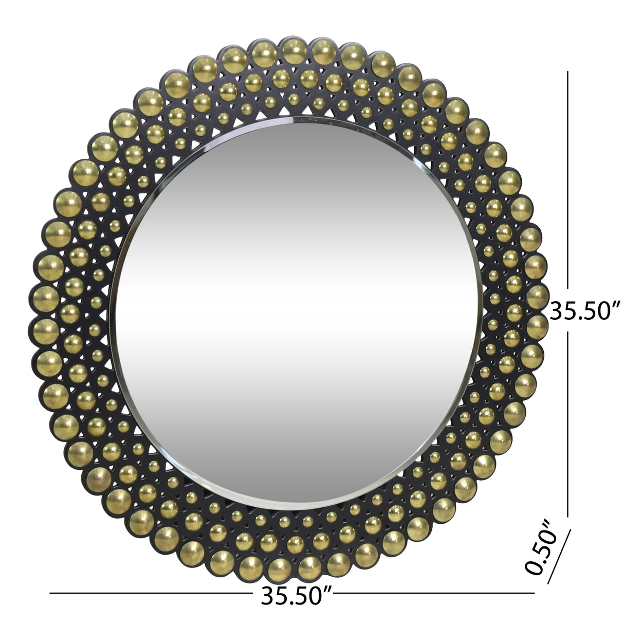 Rone Contemporary Studded Round Wall Mirror by Christopher Knight Home - Mirror + Bronze + Black - 35.50" H x 35.50" W x 0.50" D