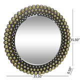 Rone Contemporary Studded Round Wall Mirror by Christopher Knight Home - Mirror + Bronze + Black - 35.50" H x 35.50" W x 0.50" D