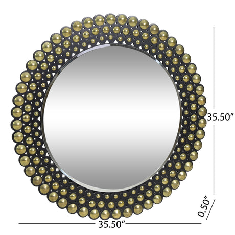 Rone Contemporary Studded Round Wall Mirror by Christopher Knight Home - Mirror + Bronze + Black - 35.50" H x 35.50" W x 0.50" D