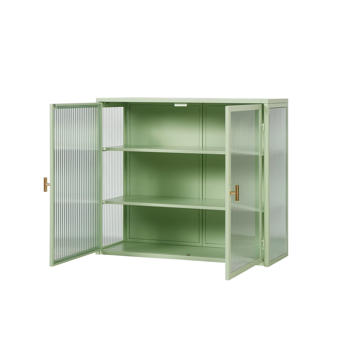 Roomfitters 27.56" Modern Glass Door Wall Cabinet with Three-Tier Storage for Entryway, Living Room, Bathroom