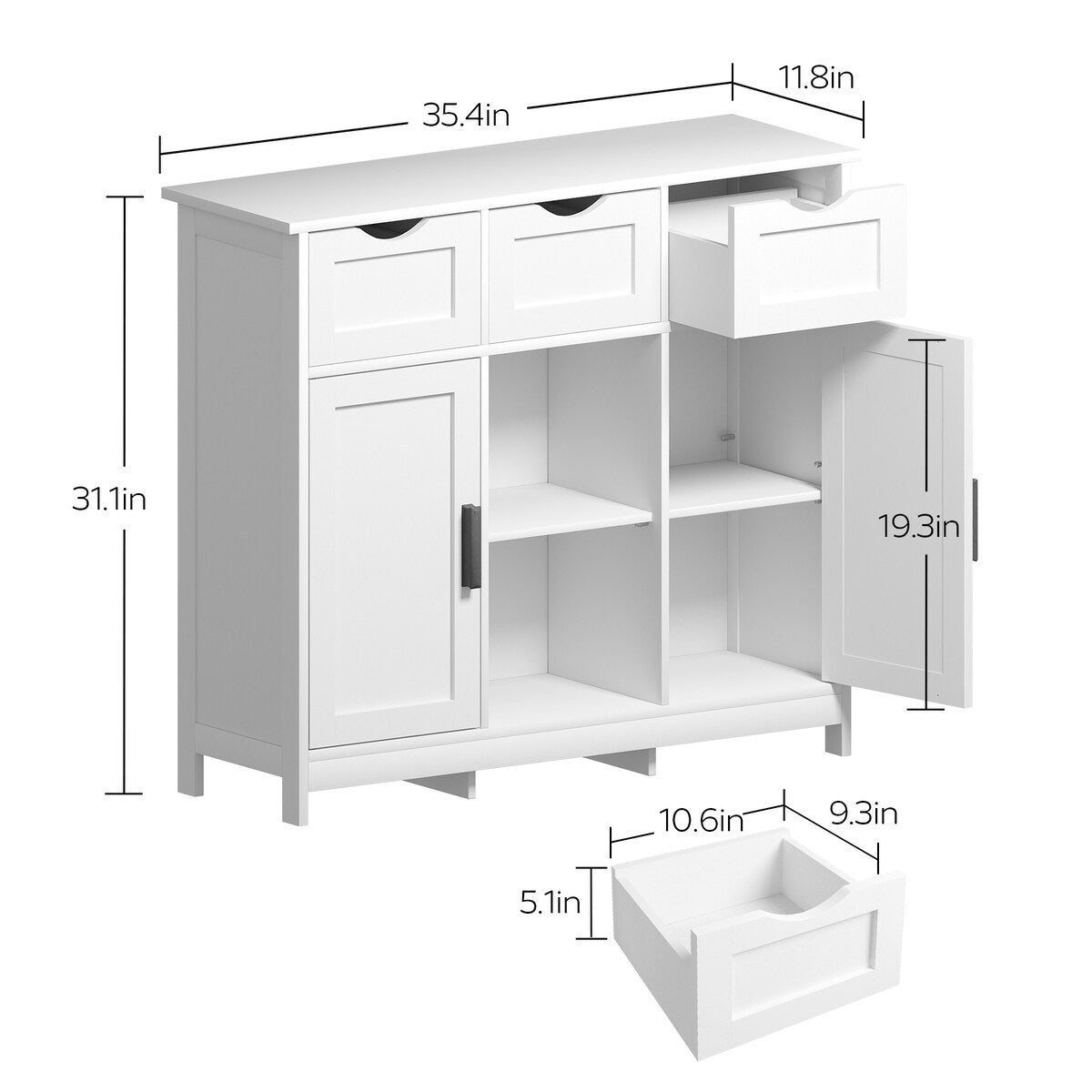 Roomfitters Morden Buffet Sideboard Cabinet with doors and drawers, Coffee Bar Cabinet, Sideboard with Storage