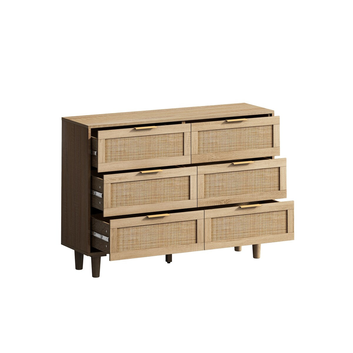 Roomfitters 43.31-Inch 6-Drawer Rattan Storage Cabinet in Natural for Bedroom and Living Room