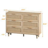 Roomfitters 43.31-Inch 6-Drawer Rattan Storage Cabinet in Natural for Bedroom and Living Room