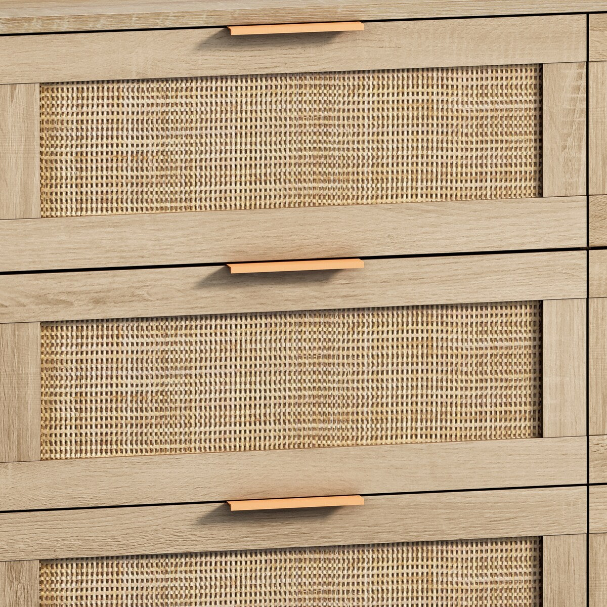 Roomfitters 43.31-Inch 6-Drawer Rattan Storage Cabinet in Natural for Bedroom and Living Room