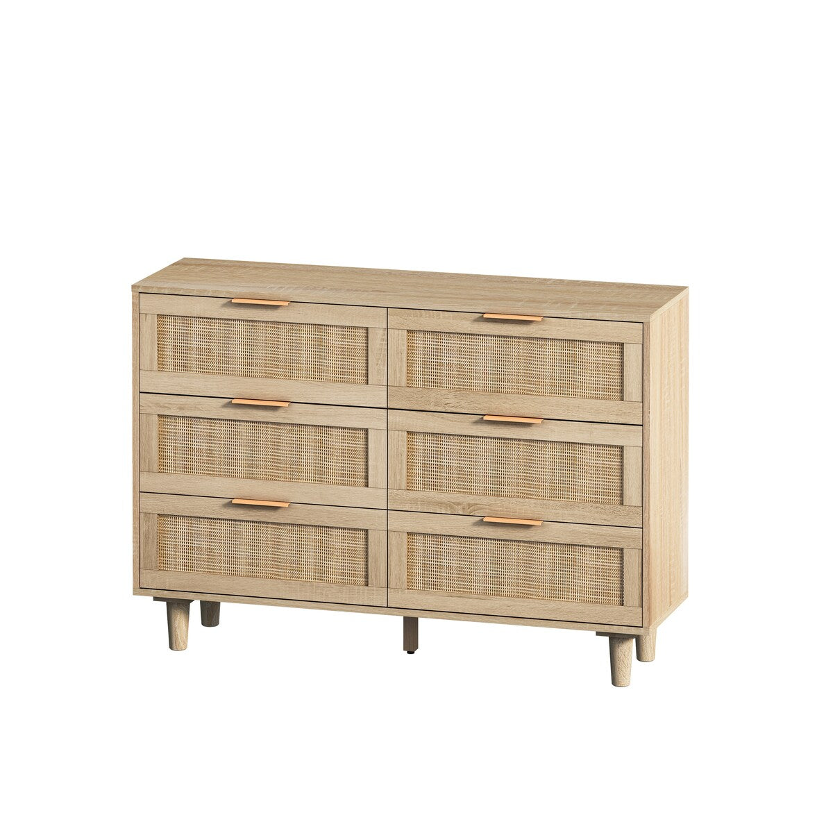 Roomfitters 43.31-Inch 6-Drawer Rattan Storage Cabinet in Natural for Bedroom and Living Room