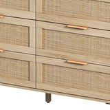 Roomfitters 43.31-Inch 6-Drawer Rattan Storage Cabinet in Natural for Bedroom and Living Room