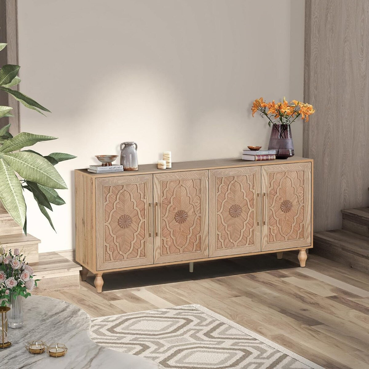 Roomfitters Carved Flower Door Large Storage Cabinet with Roomfitters Carved Flower Door Large Storage Cabinet with