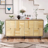Roomfitters Elegant 4-Door Vintage Cabinet with Carved Pine Doors, Brown Frame + Wood Color, Ideal for Home and Office