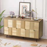 Roomfitters Elegant 4-Door Vintage Cabinet with Carved Pine Doors, Brown Frame + Wood Color, Ideal for Home and Office