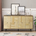 Roomfitters Elegant 4-Door Vintage Cabinet with Carved Pine Doors, Brown Frame + Wood Color, Ideal for Home and Office