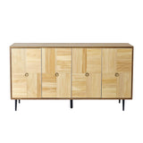 Roomfitters Elegant 4-Door Vintage Cabinet with Carved Pine Doors, Brown Frame + Wood Color, Ideal for Home and Office