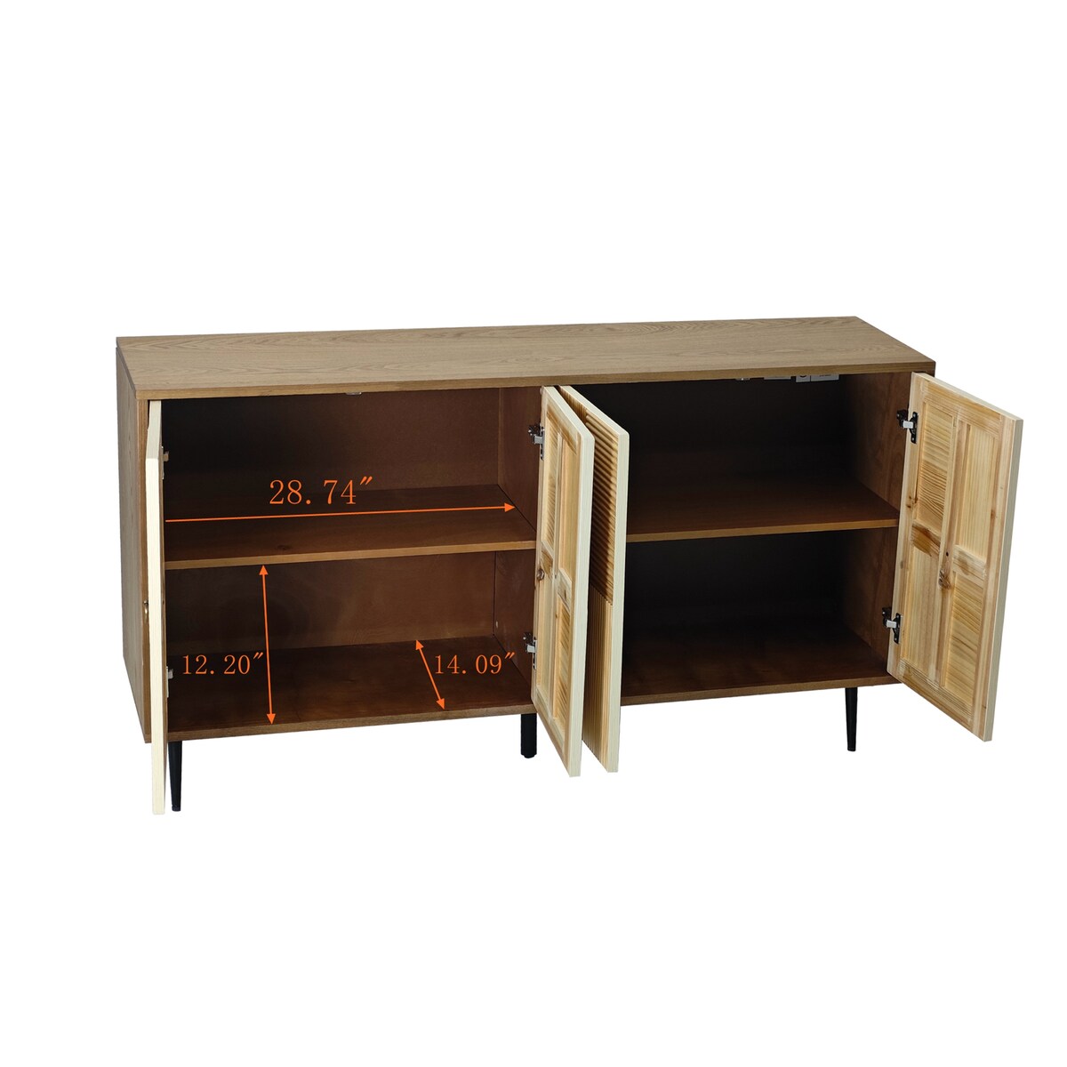 Roomfitters Elegant 4-Door Vintage Cabinet with Carved Pine Doors, Brown Frame + Wood Color, Ideal for Home and Office
