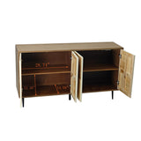 Roomfitters Elegant 4-Door Vintage Cabinet with Carved Pine Doors, Brown Frame + Wood Color, Ideal for Home and Office