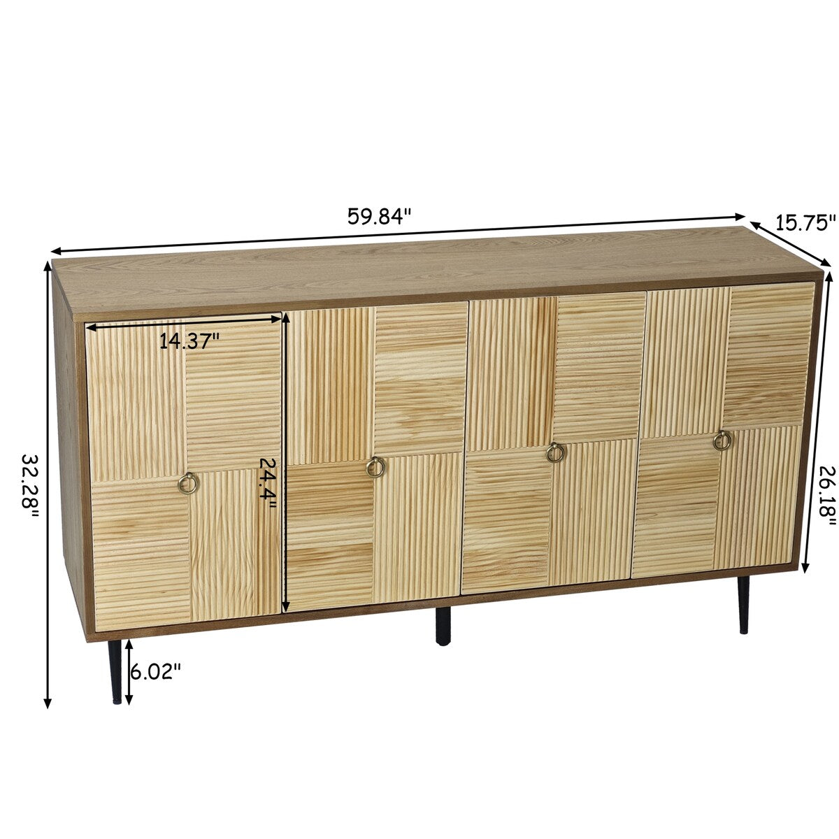 Roomfitters Elegant 4-Door Vintage Cabinet with Carved Pine Doors, Brown Frame + Wood Color, Ideal for Home and Office