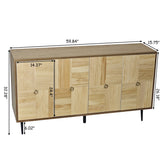 Roomfitters Elegant 4-Door Vintage Cabinet with Carved Pine Doors, Brown Frame + Wood Color, Ideal for Home and Office