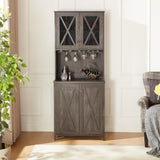 Roomfitters Farmhouse Wine Cabinet, Kitchen Hutch Buffet, Liquor Cabinet for Liquor and Glasses Rack, Charcoal Grey - N/A