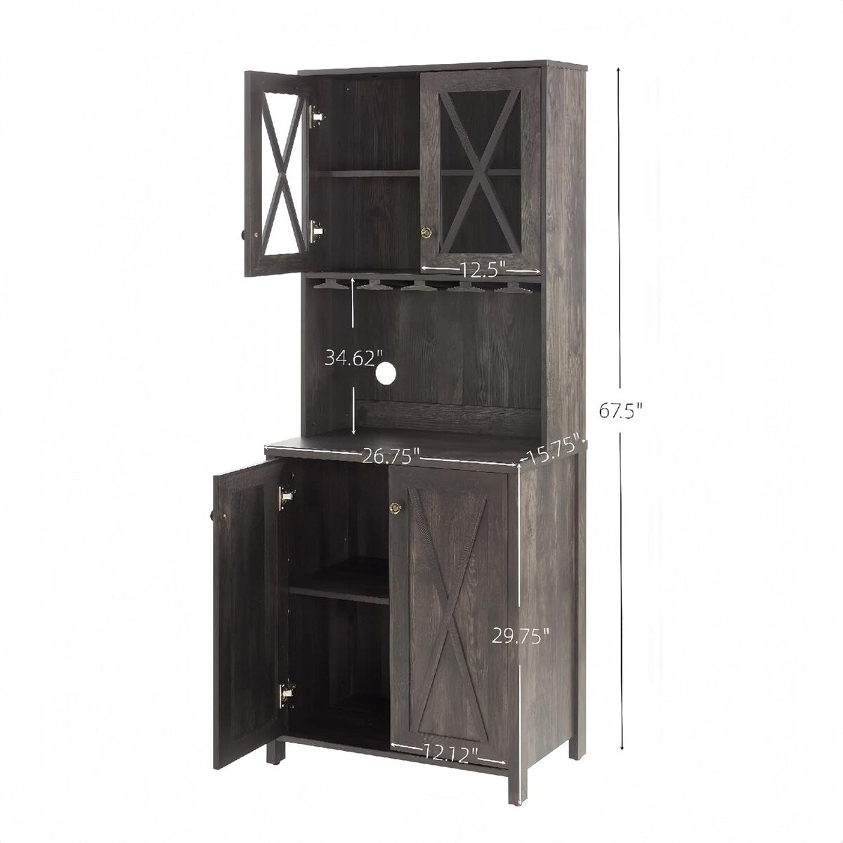 Roomfitters Farmhouse Wine Cabinet, Kitchen Hutch Buffet, Liquor Cabinet for Liquor and Glasses Rack, Charcoal Grey - N/A