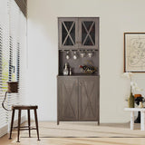 Roomfitters Farmhouse Wine Cabinet, Kitchen Hutch Buffet, Liquor Cabinet for Liquor and Glasses Rack, Charcoal Grey - N/A