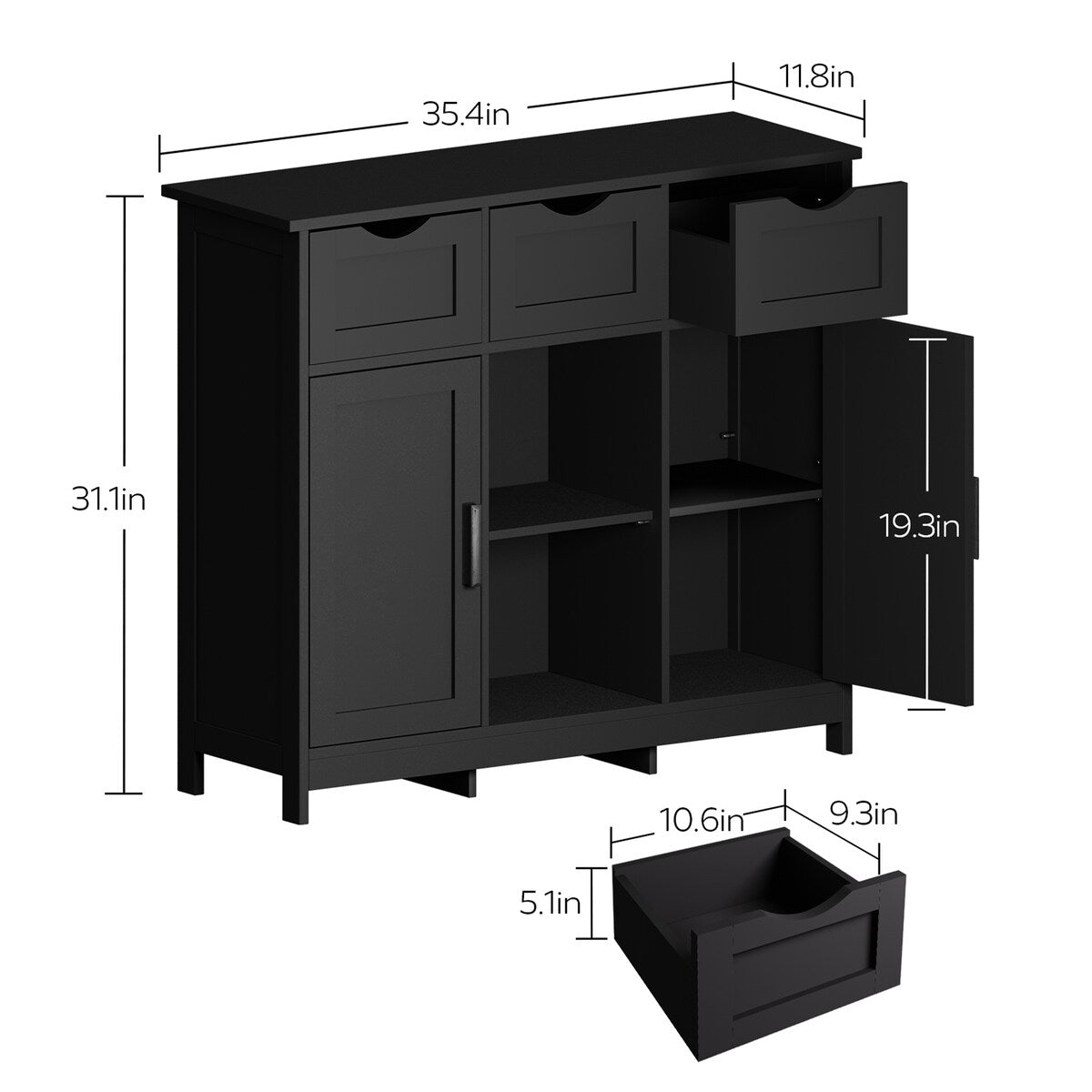 Roomfitters Morden Buffet Sideboard Cabinet with doors and drawers, Coffee Bar Cabinet, Sideboard with Storage